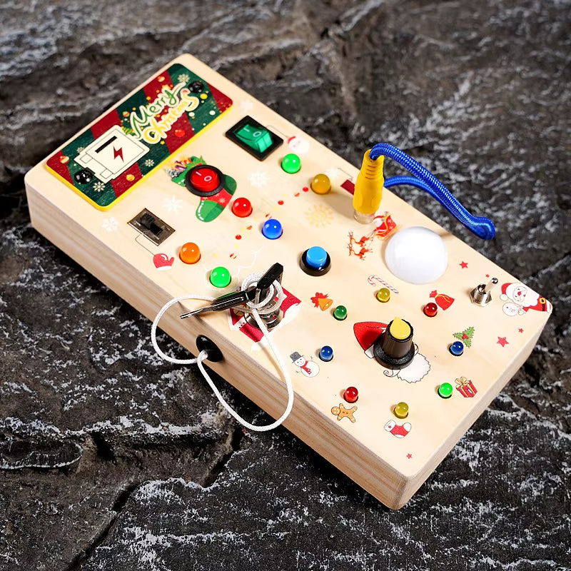 Kids Early Education Toys Electronic Led Light Baby Wooden Sensory Busy Board Montessori for Toddler Christmas Gifts
