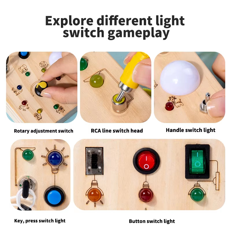 Kids Early Education Toys Electronic Led Light Baby Wooden Sensory Busy Board Montessori for Toddler Christmas Gifts