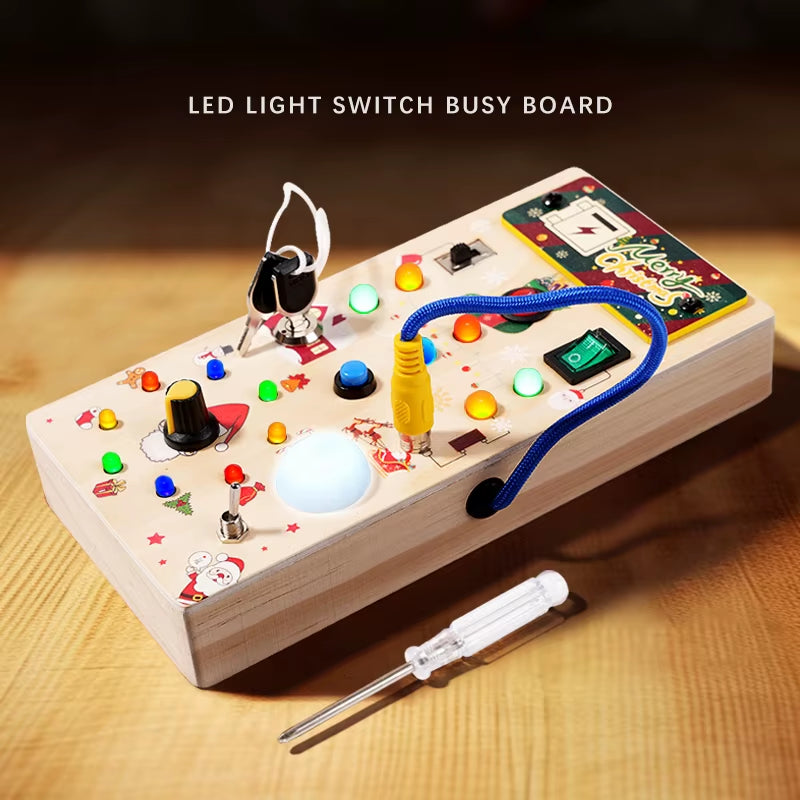 Kids Early Education Toys Electronic Led Light Baby Wooden Sensory Busy Board Montessori for Toddler Christmas Gifts